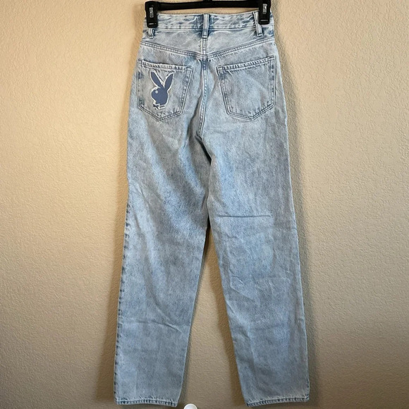 Playboy X Pacsun Womens Embroidered Light‎ Wash High Rise Boyfriend Denim Jeans - Picture 2 of 7